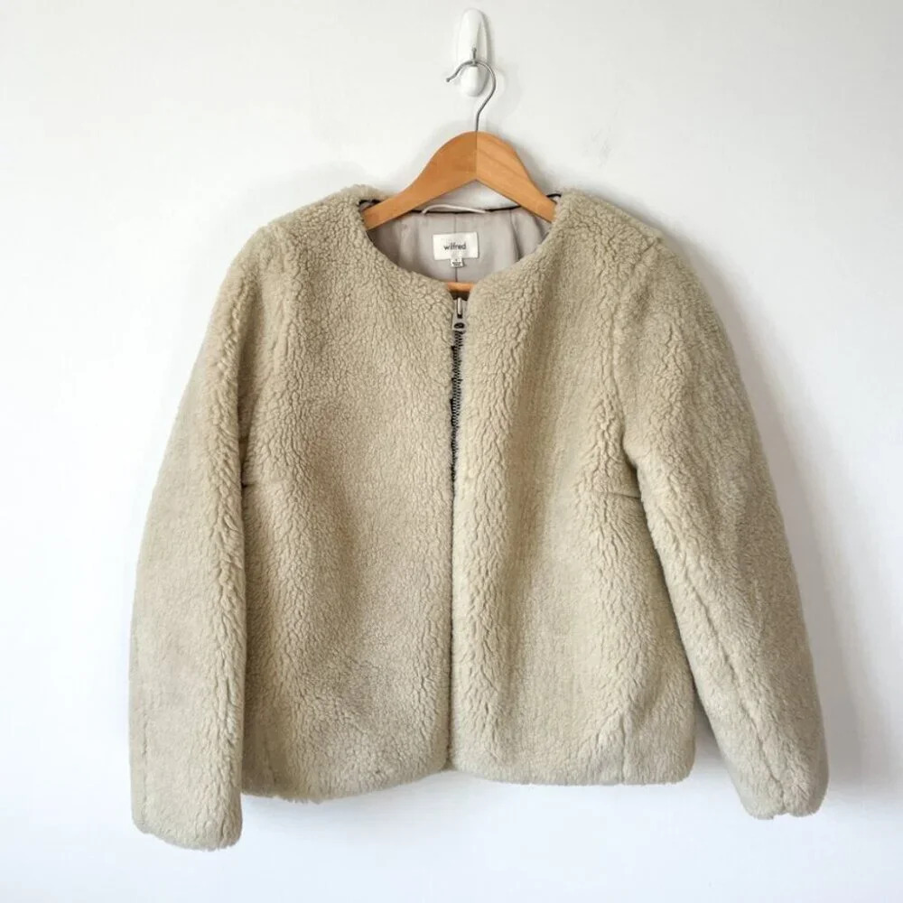 Aritzia Wilfred Verrier Plush Faux Sherling Jacket Coat Cream Size Small
